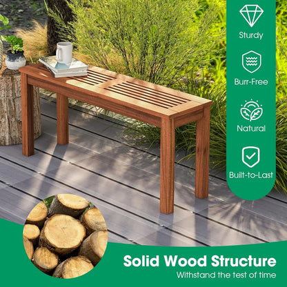 Tangkula Patio Wood Bench, 2-Person Solid Wood Bench with Slatted Seat, 39.5" Long Loveseat with Stable Wood Frame, Indoor Outdo