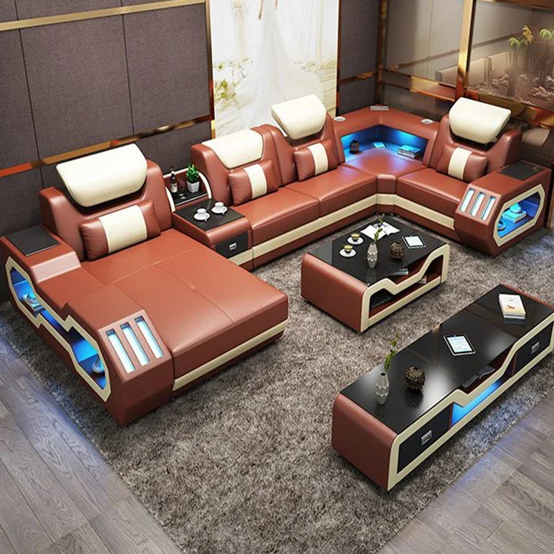 -Modern sofa living room leather high back comfortable home sofa