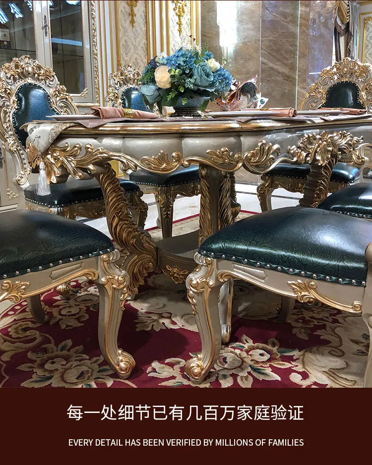 European dining table dining chair combination, rectangular dining table oval luxury villa high-end carved