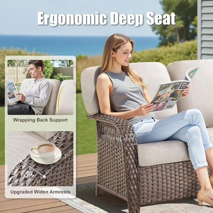 75'' Outdoor Patio Couch Wicker Sofa All Weather Rattan 3 Seater Sofa High Back Couch with Deep Seating and Removable Cover for
