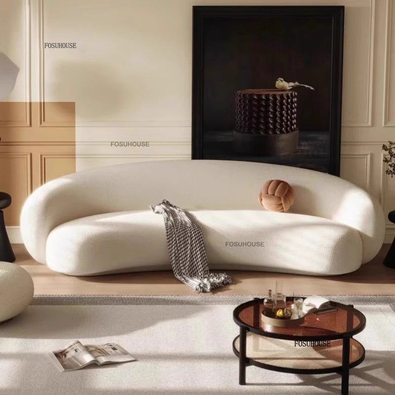 Italian Curved Living Room Sofas Home Living Room Furniture Reception Lounge Area Back Sofa Bed Designer Fabric Cashew Lazy Sofa