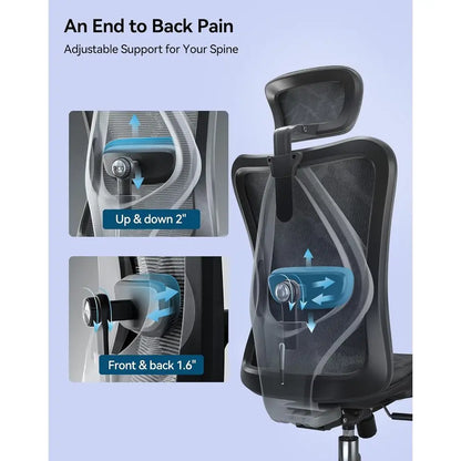 Ergonomic High-Back Mesh Office Chair with 3D Armrests, Lumbar Support, Adjustable Seat, Comfortable for Big & Tall, Supports Up