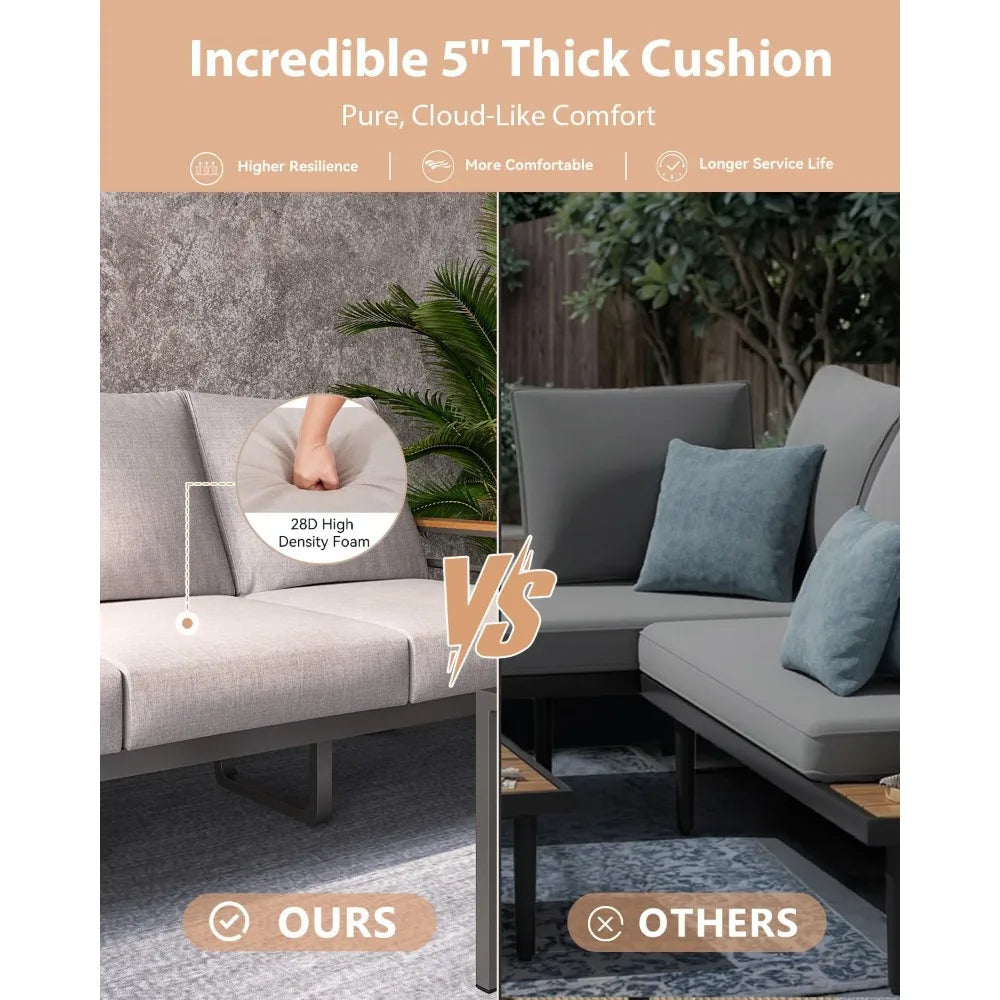 Aluminum Outdoor Patio Furniture Set, 7 Seats Outdoor Sectional with Coffee Table, Patio Conversation Sets with Upgraded Armrest