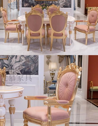 French court style solid wood dining table and chair combination light luxury romantic style household oval  FT