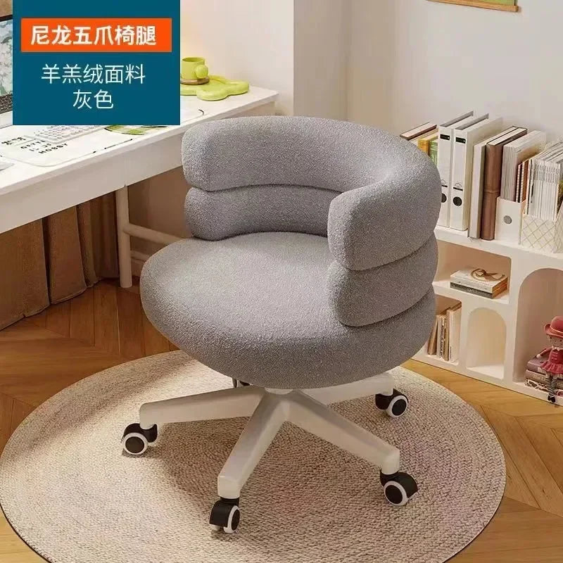 Living Room Swivel Chair Nordic Armchair INS Lift Computer Backrest Chair Lamb Wool Design Bedroom Makeup Chair Home Furniture