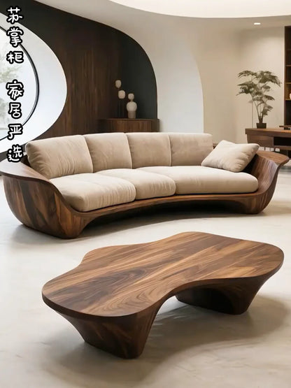 Modern simple solid wood Chinese straight row sofa living room light luxury high-end curved designer