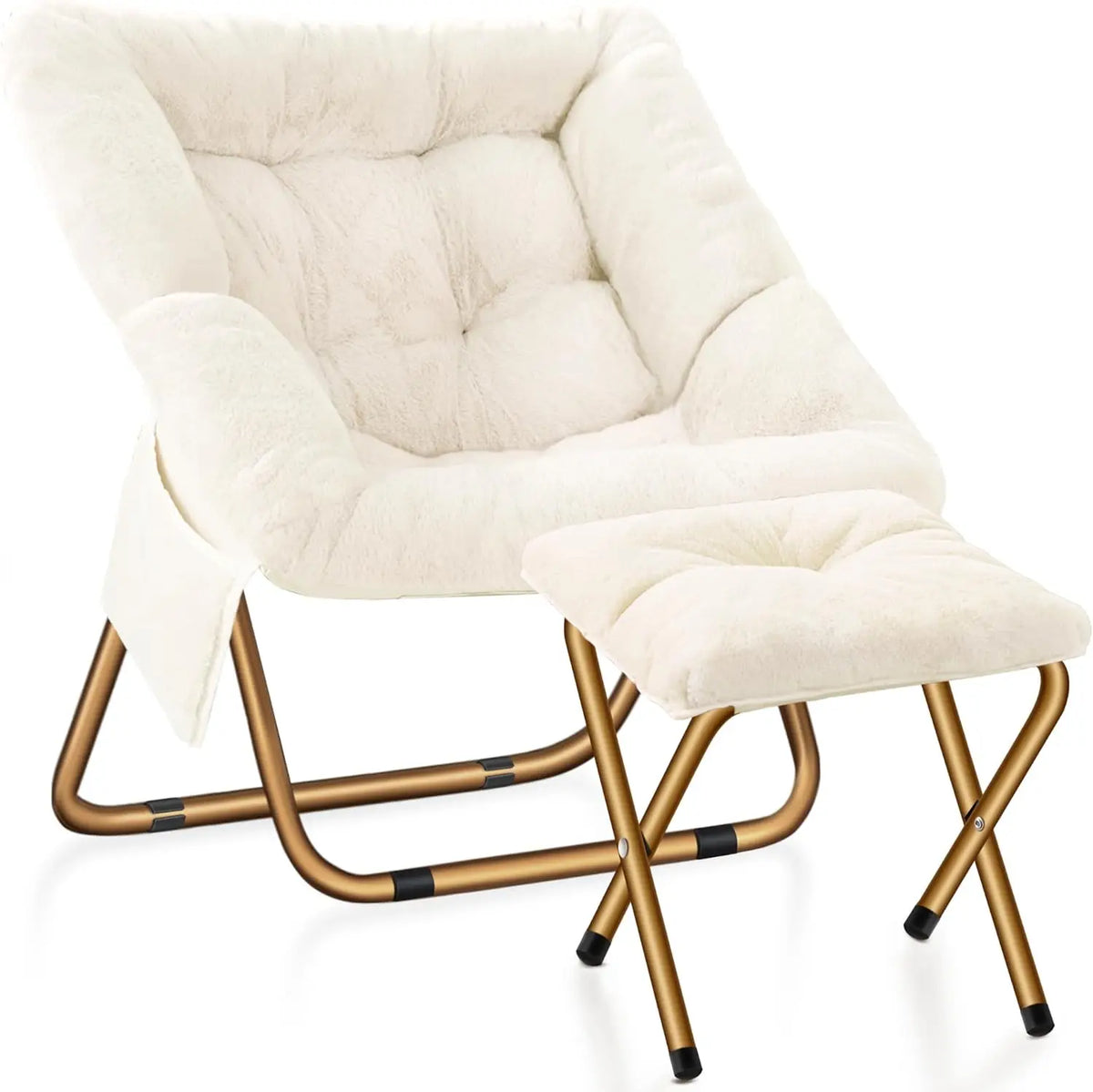 Comfy Saucer Chair, Foldable Living Room Chairs, Soft Faux Fur Lounge Chair For Bedroom, Reading Chairs For Adults