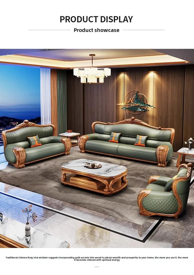 European-style villa, luxury ebony wood, leather art sofa