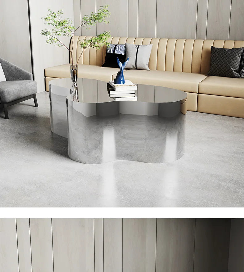 Creative Shape Stainless Steel Light Luxury Mirror Reception Coffee Table Living Room Tea Table Coffee Irregular Table