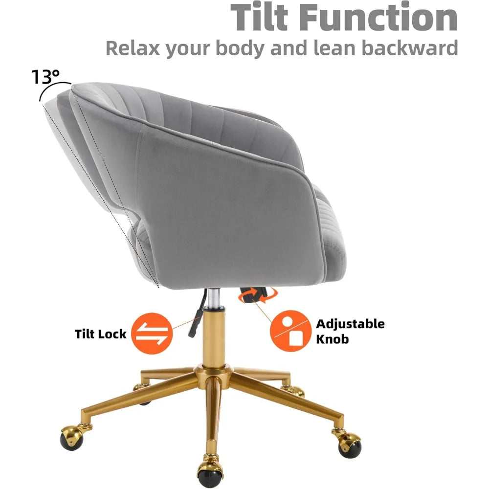 elegant gray office desk chairs, contemporary velvet swivel chairs, adjustable height vanity seats with metallic base, ergonomic