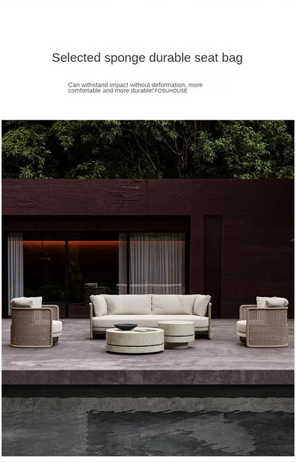 Luxury Rattan Outdoor Sofas Retro Garden Furniture Leisure Home Balcony Patio Set Nordic Rainproof and Sunproof Rope Sofa Chair