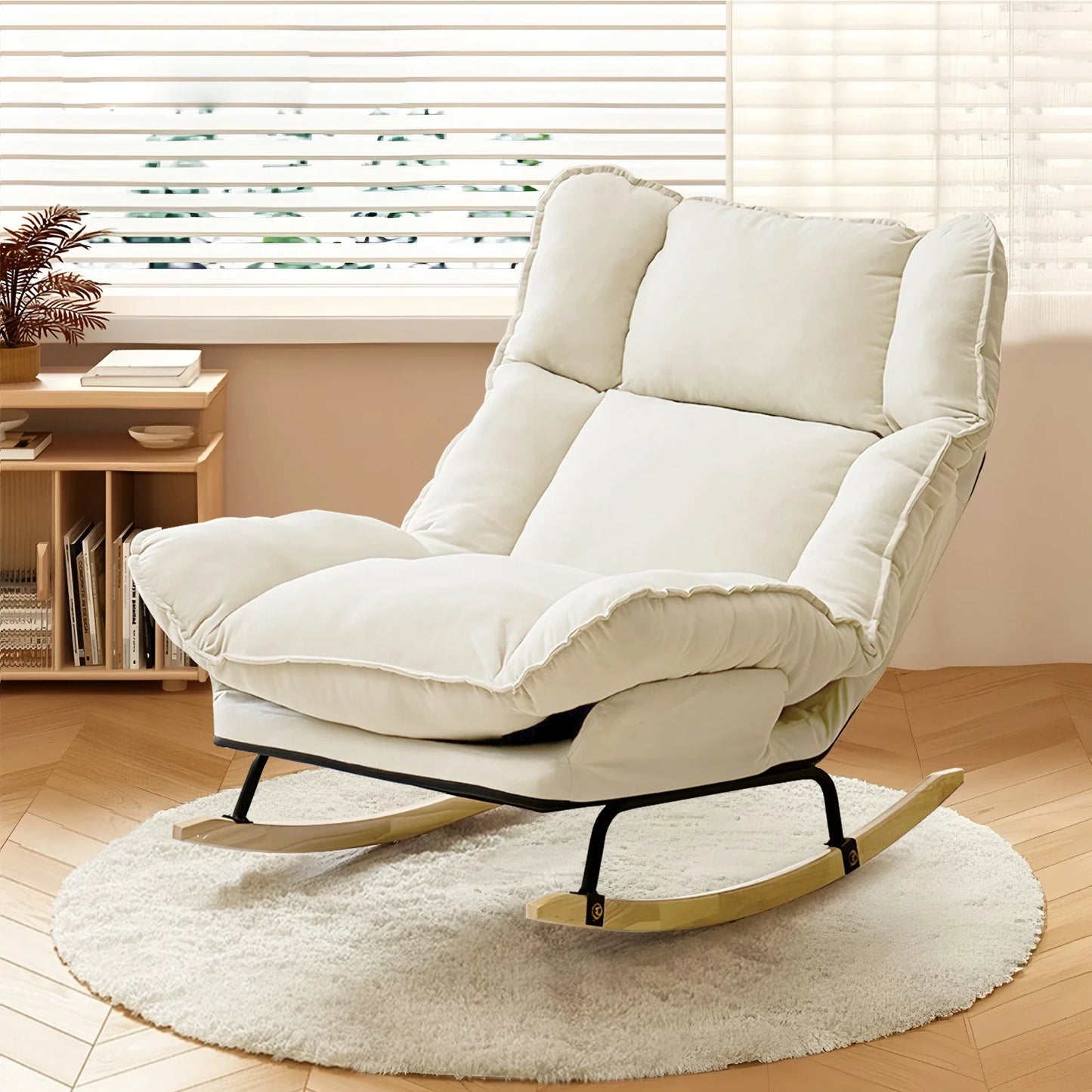 Adjustable Backrest Rocking Chair Wide Seat Living Room Rocker for Comfortable Relaxation