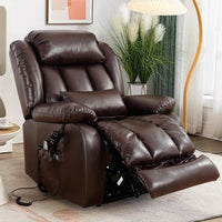 Large Genuine Leather Power Lift Recliner Chair for Elderly, Dual Motor with Massage and Heating,with Double Lumbar, Customized