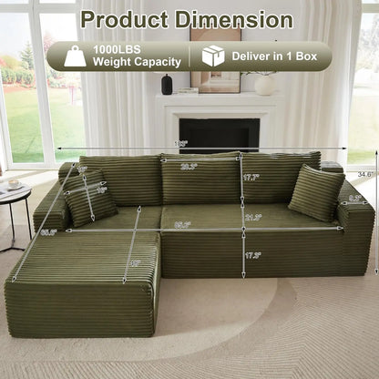 118" Compressed Sofa for Living Room L Shaped Boneless Couch, Modular Sectional Sofa, Sofa Bed Memory Foam Couches with Chaise