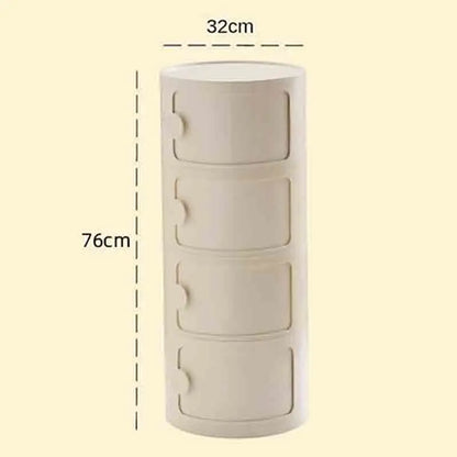 Plastic Round Nightstand Bedside Table Cabinet with Sliding Doors Round Storage Bedside Cabinet Nightstand  for Living Bedroom