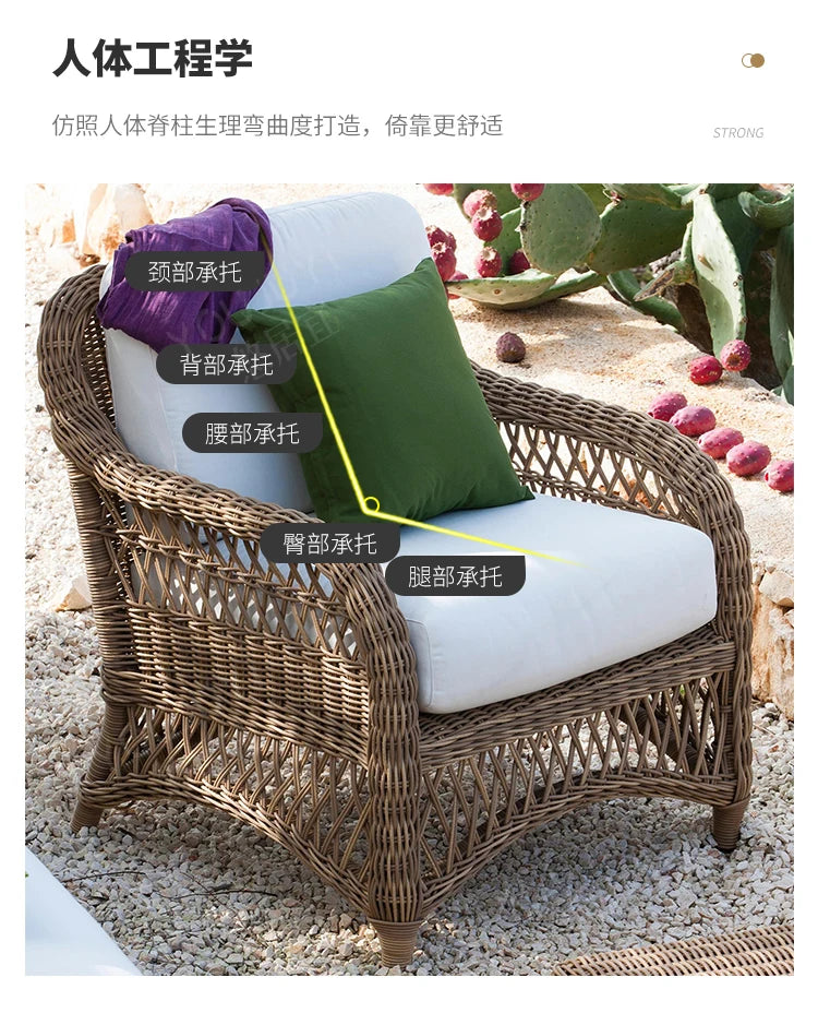 HXL outdoor sofa balcony rattan chair garden waterproof aluminum alloy outdoor terrace casual rattan sofa chair