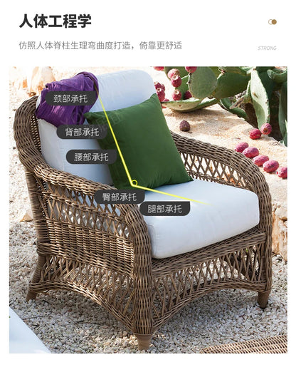 HXL outdoor sofa balcony rattan chair garden waterproof aluminum alloy outdoor terrace casual rattan sofa chair