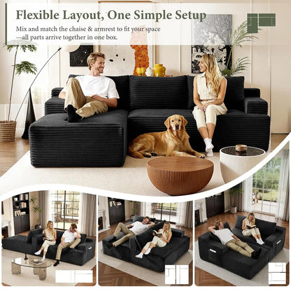 96" L-Shaped Modular Sectional Sofa with Left-Facing Chaise