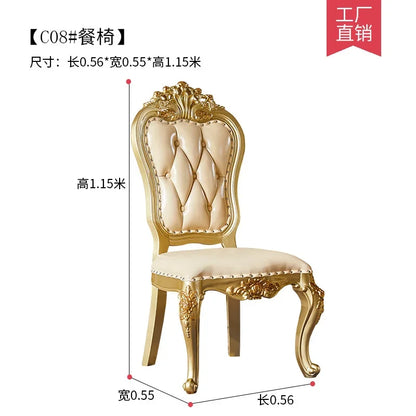 A07 European dining table and chair combination glass surface classical luxury solid wood carving flower round table with turnta