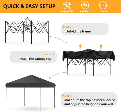 10x10 FT Pop Up Canopy Tent, Black Heavy Duty Waterproof Gazebo Shelter with Wheeled Carry Bag Portable Instant Sun Shade for Outdoor Parties, Events & Camping,Patio, Garden, Beach