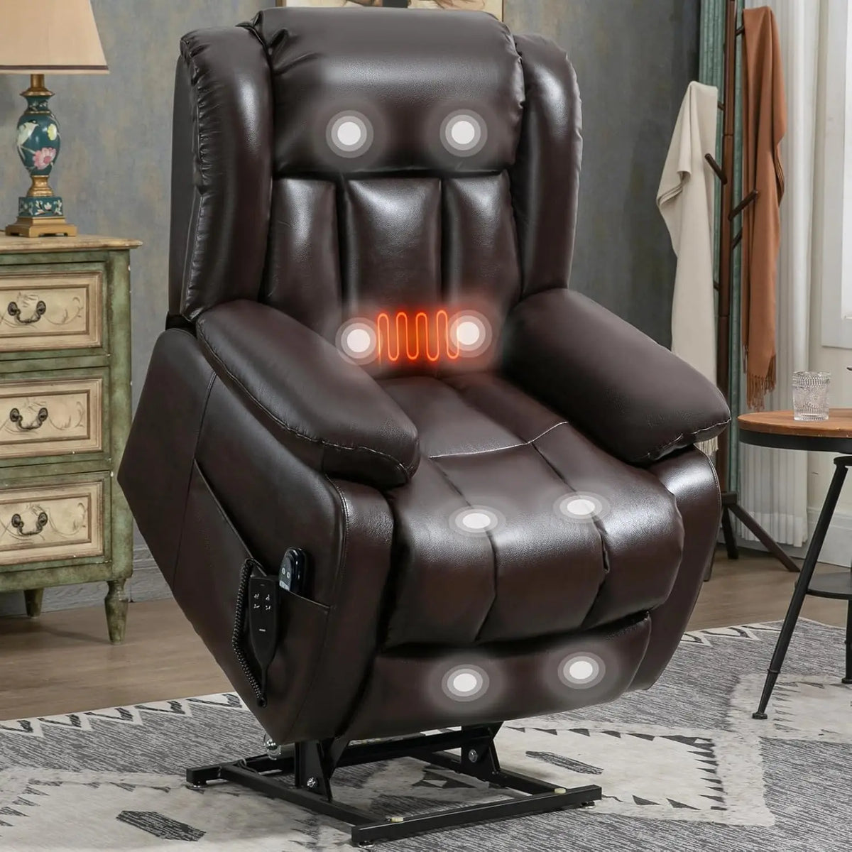 Lay Flat Lift Recliner Chair with Massage & Heat for Elderly People, Electric Power Lift Chair with Dual Motor, Cup Holders