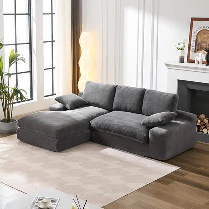 Black Cloud 98.4-Inch Sectional Sofa Corduroy L-Shaped Modern Upholstered Couch with Chaise Modular Sectional