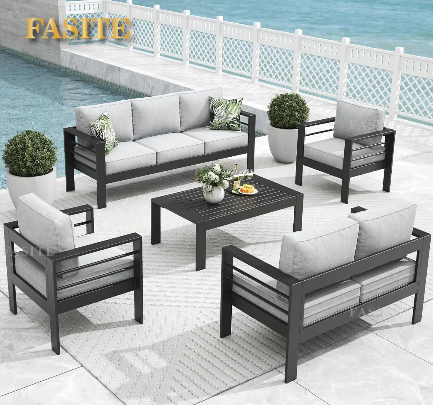 5 Pieces Modern Aluminum Patio Furniture