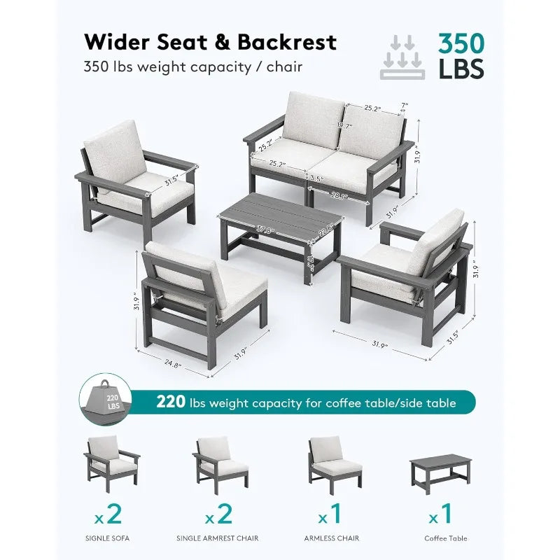 Christmas Deal-HDPE Patio Conversation Set, 6-Piece Sectional Outdoor Furniture Set, All Weather Outdoor Couch Set Patio Furnitu