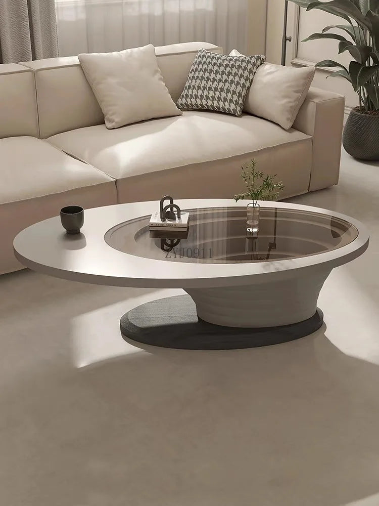Table basse salon ménage petit appartement lumière luxe simple ovale verre nouvelle table à thé avancée