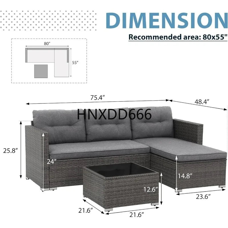 All Weather Outdoor Sectional Patio Sofa Set with Cushions and Wicker Rattan Couch