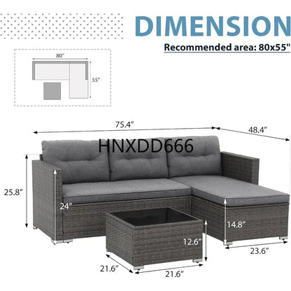 All Weather Outdoor Sectional Patio Sofa Set with Cushions and Wicker Rattan Couch