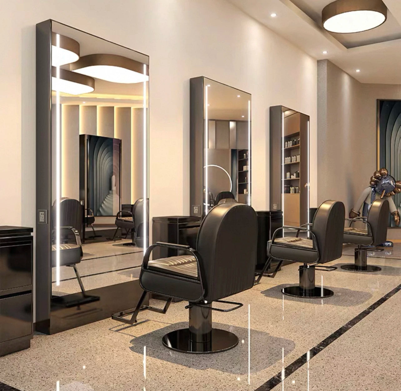 HJ Barber Shop Mirror Quick Cut Special Mirror Hair Salon Internet celebrity hair salon Full Lamp Mirror