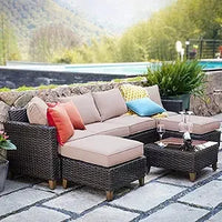 Outdoor Furniture, Patio Wicker Sectional Sofa Modular Furniture Set Single Sofa with Thick Cushions for Deck Porch Poolside Ga