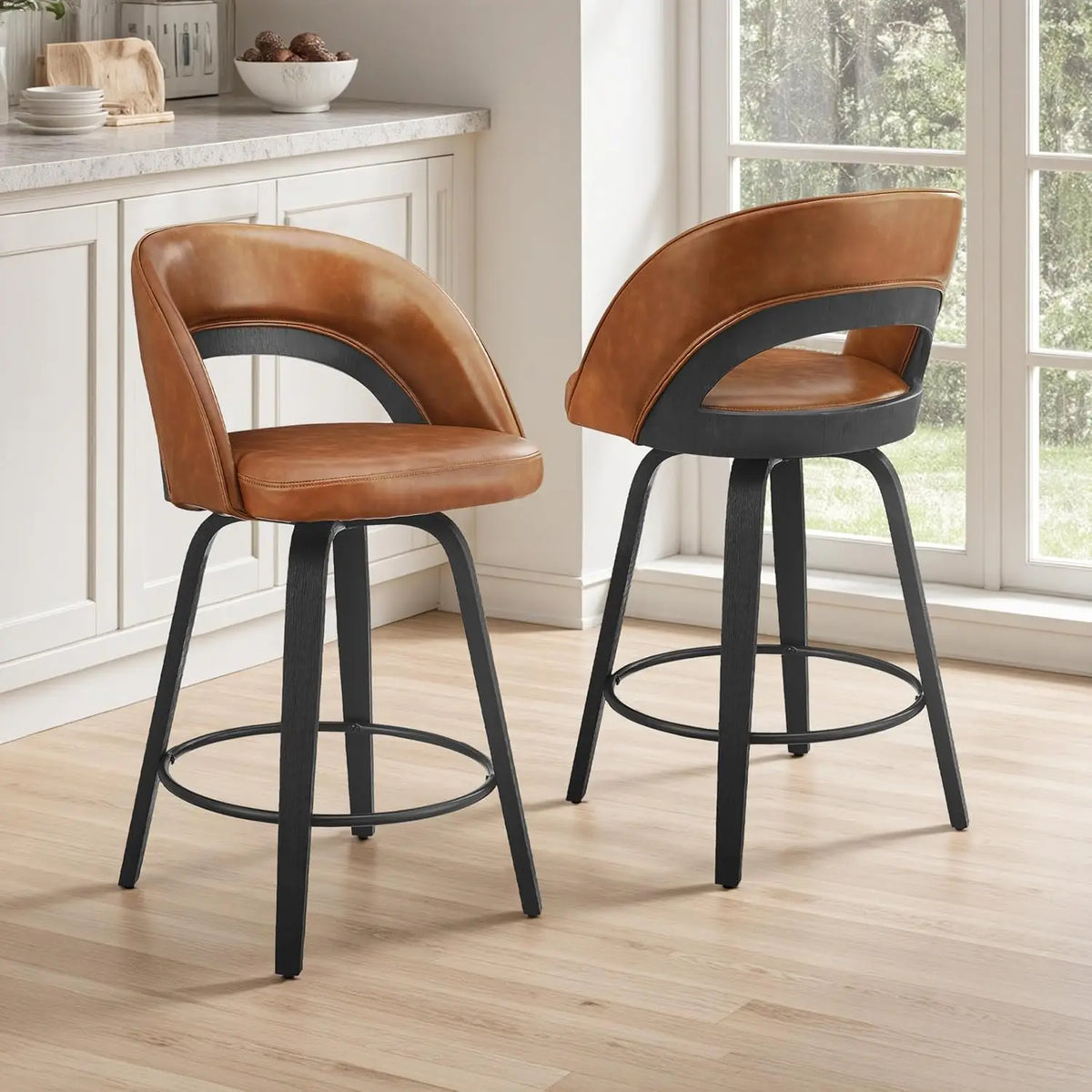 Swivel Counter Stools, Faux Leather Bar Stools with Back, Wooden Counter Height Chairs for Kitchen Island Home Bar,, Customized