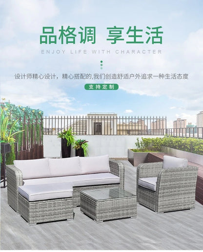 Outdoor leisure rattan sofa outdoor open-air garden courtyard waterproof and sunscreen leisure hotel bed and breakfast terrace c