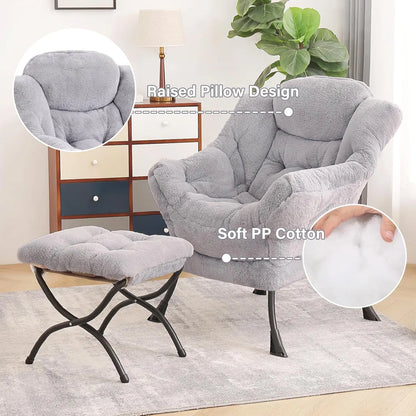 Modern Lazy Chair with Ottoman, Large Accent Lounge Armchair, Comfy Reading Sofa with Footrest for Living Room, Bedroom