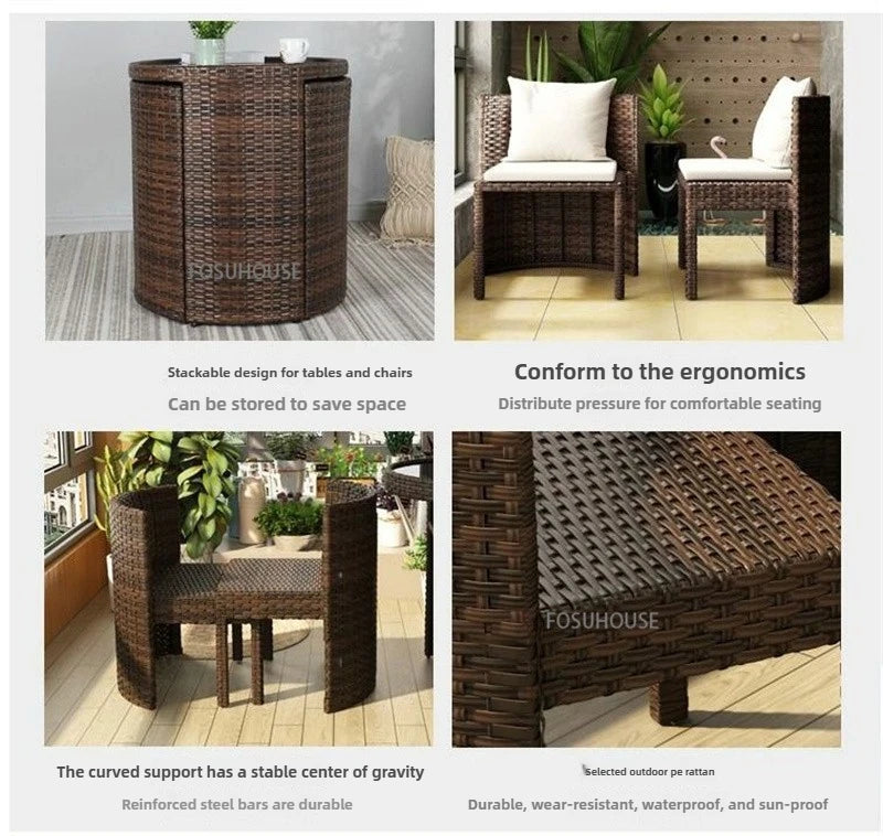 Outdoor Leisure Storage Rattan Tables and Chairs Outdoor Table and Chairs Rattan Chairs Three-piece Set Balcony Coffee Tables