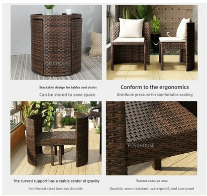 Outdoor Leisure Storage Rattan Tables and Chairs Outdoor Table and Chairs Rattan Chairs Three-piece Set Balcony Coffee Tables