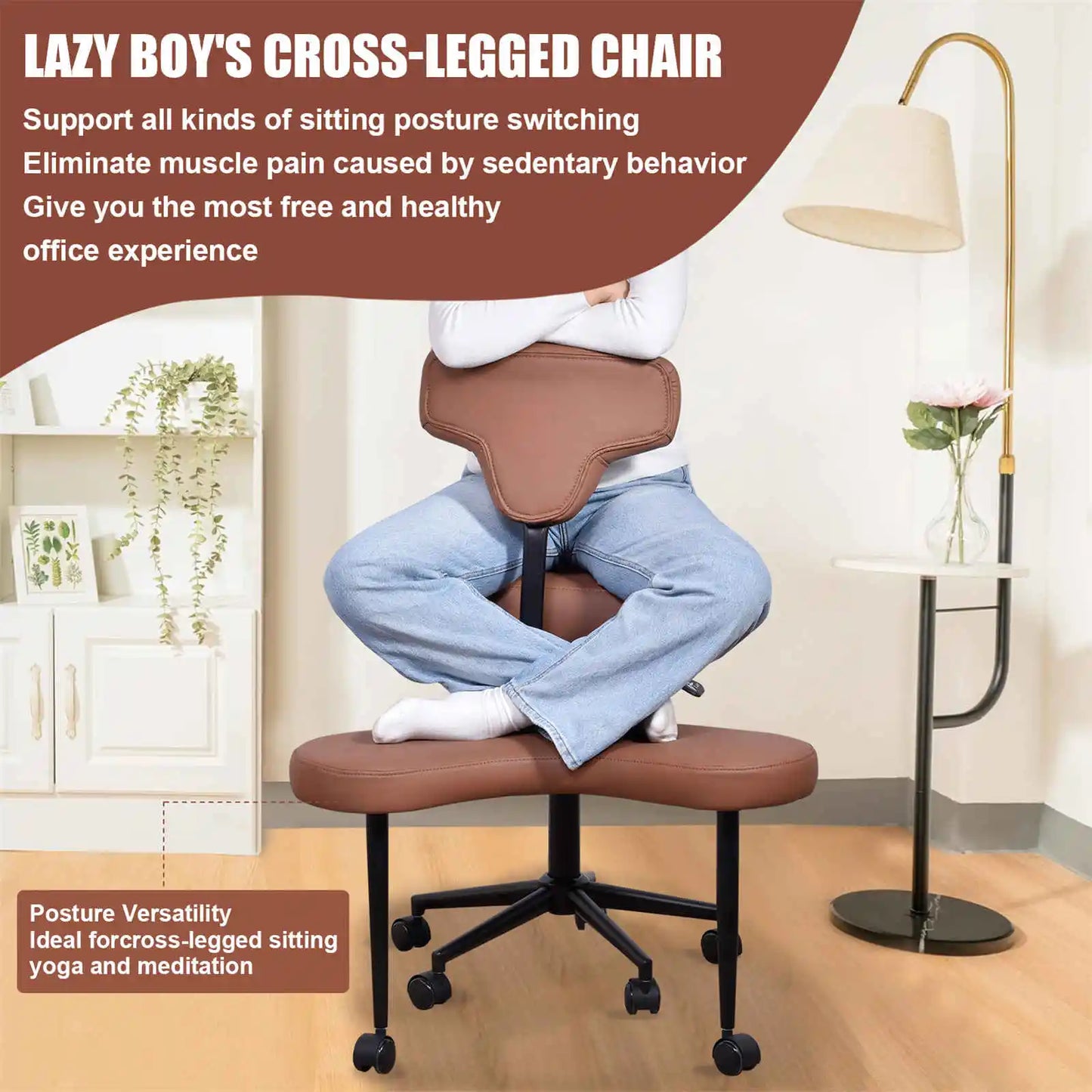 Cross Leg Chair - Meditation Chair with Wheels, ADHD Chair, Height Adjustable Seat, Adjustable Footstool