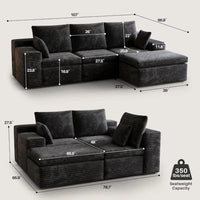 Modern 3-Seat L-Shape Sectional Sofa with Ottoman and 2 Pillows, Memory Foam Cloud Couch for Living Room