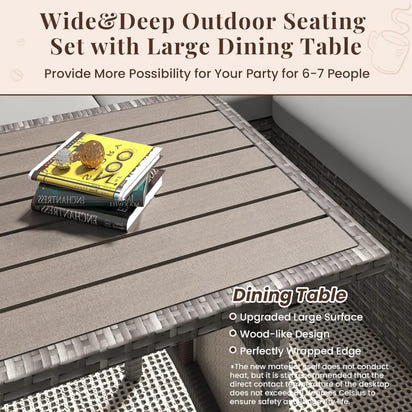 All-Weather Wicker Outdoor Sectional Sofa Set with Patio Dining Table and Chairs