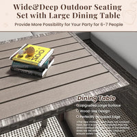 All-Weather Wicker Outdoor Sectional Sofa Set with Patio Dining Table and Chairs