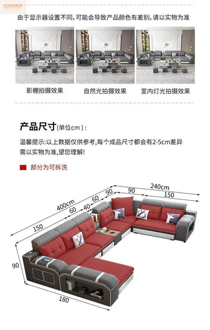 Modern leave-in multi-functional sofa, simple size, detachable and washable fabric sofa combination U-shaped sofa living room