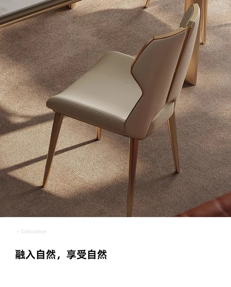 Light Luxury Stainless Steel Dining Chairs Relaxing Home Modern Simple Kitchen Relax Chairs Backrest Leather Aesthetic Furniture
