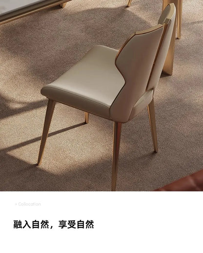Light Luxury Stainless Steel Dining Chairs Relaxing Home Modern Simple Kitchen Relax Chairs Backrest Leather Aesthetic Furniture