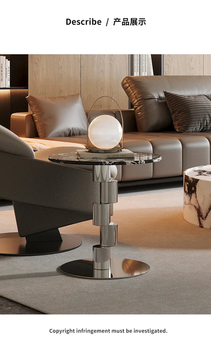 Medieval-Style Napoleon Marble Coffee Table, Designer Model for Home Use, Stainless Steel Corner Table for Living Room, Light Luxury Side Table for Bedroom