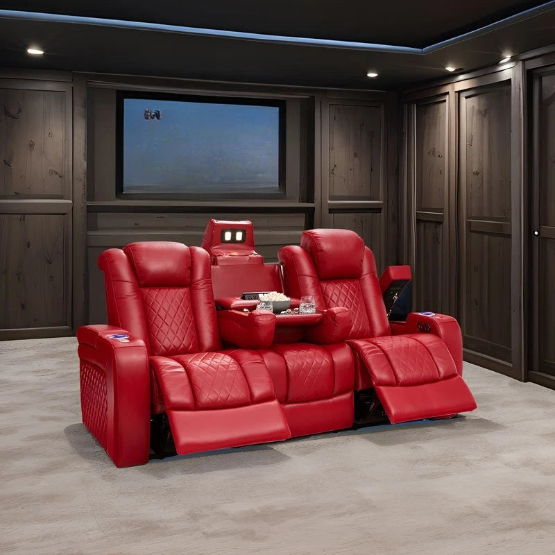 Living room villa leather sofa top layer cowhide electric multi-functional sofa audio-visual room VIP combination