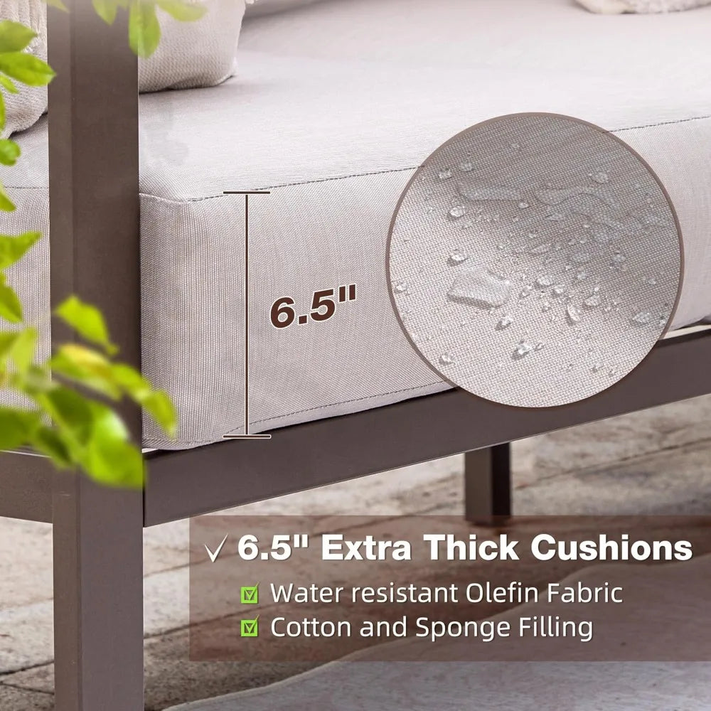 Patio Furniture Set, 6 Pieces Outdoor Couch Sectional, L Shaped Patio Sofa, Metal Patio Couch Sectional with Side Table, Outdoor