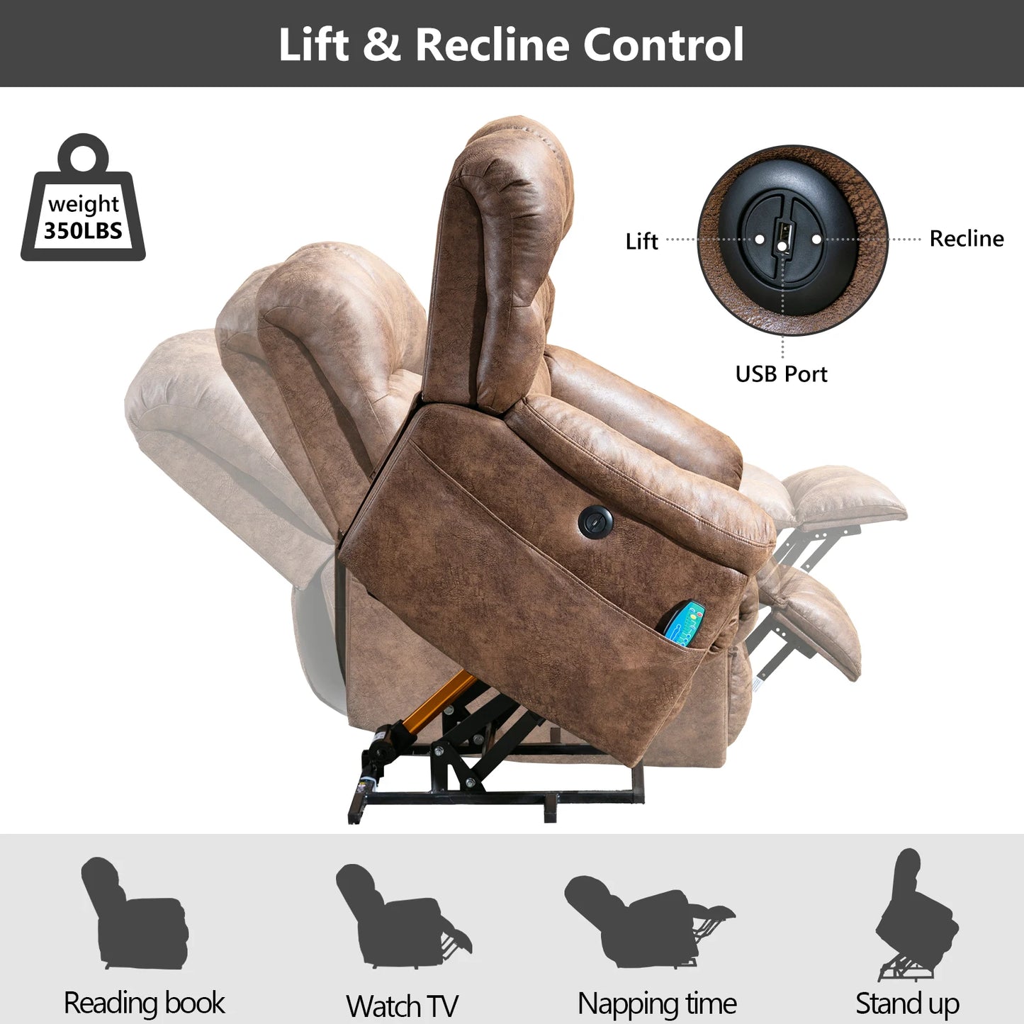 Large Power Lift Recliner Chairs with Massage and Heat for Elderly Big People, Heavy Duty Electric Faux Leather Reclining Chairs