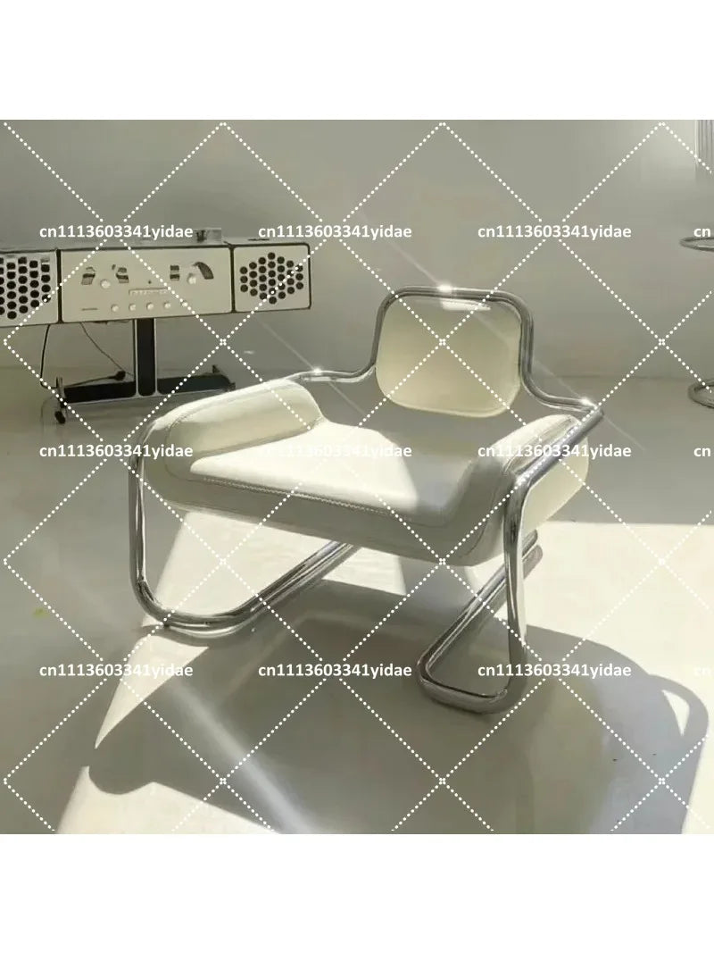 Mid-Century Modern Lounge Chair with Metal Legs, Brown Faux Leather Accent Chair for Living Room